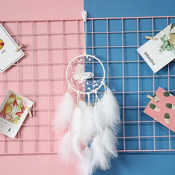 

The Goose Wind Chime Feathers Butterfly Hunting Dream Net Crafts Ornaments Car Pendant Home Wrap Light Girls Room Decor