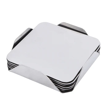 

6 Pcs Stainless Steel Coaster Cup Mats Pads Round Square Kitchen Tools Non-slip Pad Table With Holder Metal Insulation