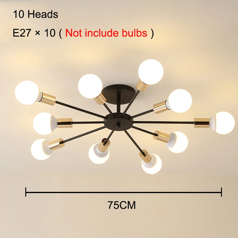 Современный светильник-люстра, промышленный скандинавский E27, светодиодная люстра для спальни, гостиной, светильник для дома, светильники 10, 8, 6, светильник s - Цвет абажура: Gold 10 Heads