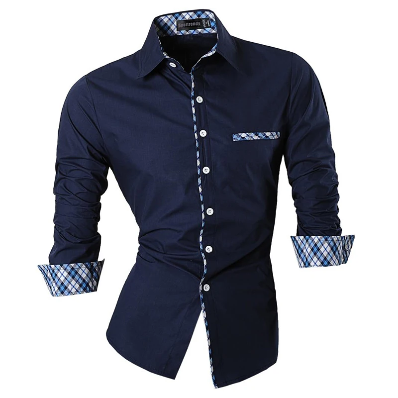Sportrendy Мужская рубашка платье повседневное с длинным рукавом Slim Fit Мода Дракон стильный JZS071 темно-синий