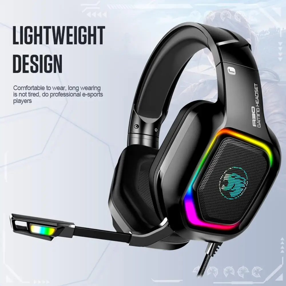 DDJ Gaming Headphones Noise Reduction Headsets With Microphone RGB Light Stereo 7 1 Surround Sound For PC Tablet Laptop PS4