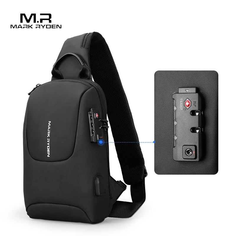 Mark Ryden TSA Lock Crossbody Men Bags Waterproof USB Charging Shoulder Pack Short Trip Messengers Sling Bag Shoulder Bag Male