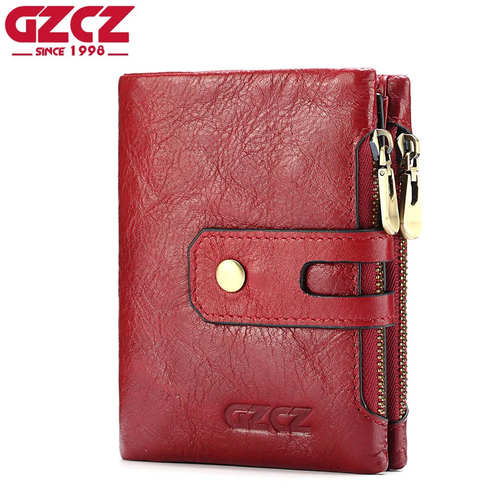 

GZCZ Vintage Women Short Wallet Quality Genuine Leather Refid Women Wallet Double Zipper Money Clips Fashion Lady Wallets