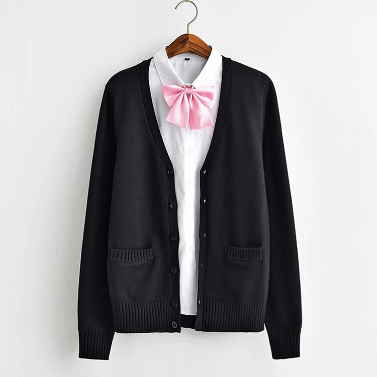 Only Black Coat Японский JK Униформа кардиган свитер сплошной цвет осень зима для девочек утепленное пальто с длинным рукавом Свободные вязаные топы в студенческом стиле - Цвет: Only Black Coat