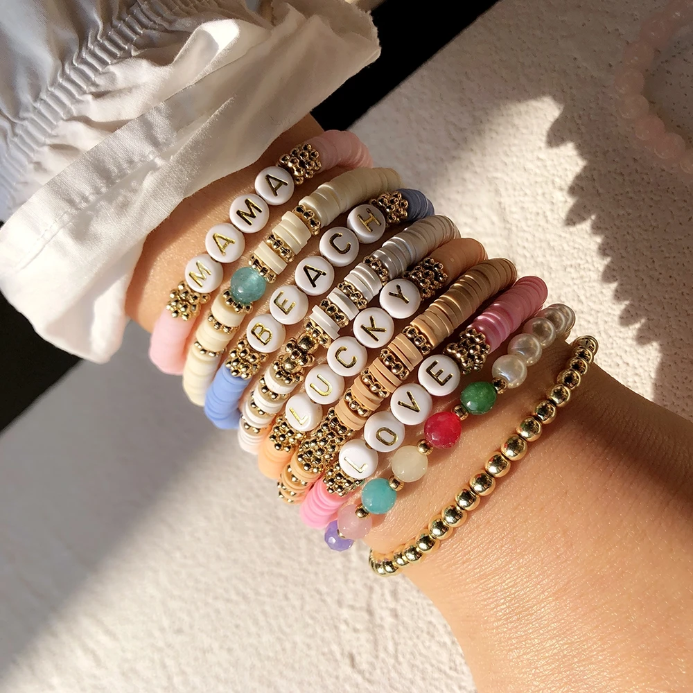 4 Pieces Boho Soft Polymer Clay Pearl Bead Chain Bracelet Set Summer Beach  Soft Pottery Stretch Gold Bracelet Women Party Jewelr - Bracelets -  AliExpress