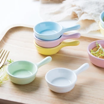 

5 Pack Dish with Handle Household Creative Pattern Handle Small Dish Ceramic Nordic Small Dish Sauce Dish Tableware