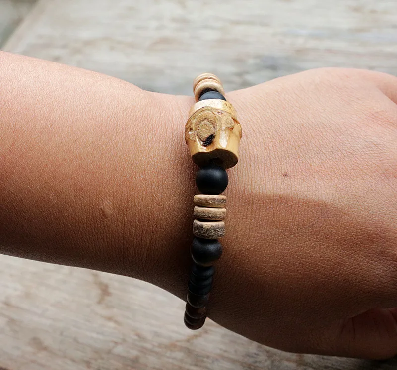 Handmade Natural pearls & wood bead tribal bracelet - Image 2