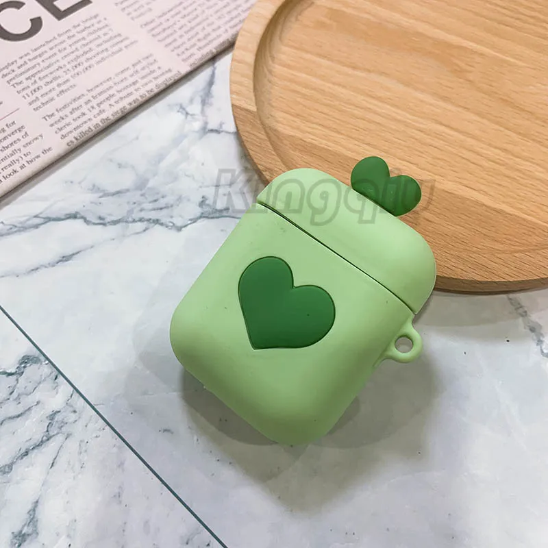 Забавный мультяшный чехол для Apple Airpods 3D защитный чехол милый Bluetooth чехол для наушников Модный мягкий силиконовый чехол s Чехол для гарнитуры - Цвет: Greenlove