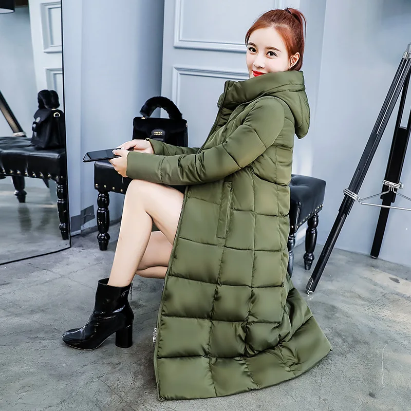 

Photo Shoot Autumn And Winter New Style down Jacket Cotton-padded Clothes Women's Mid-length over-the-Knee Hooded Large Size Fat