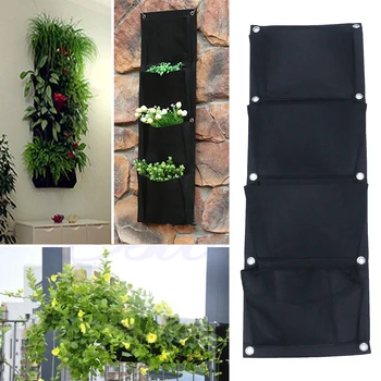 

4-Pockets Vertical Wall Mounted Planting Bag Creative Garden Planter Non-woven for Outdoor Indoor Vegetable Flowers Growing