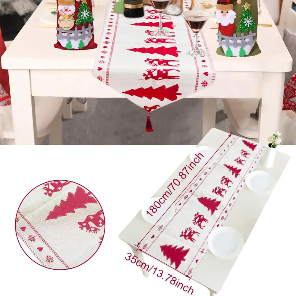 Christmas Table Runner Flag Christmas Decoration For Home Embroidered Elk Christmas Table Decor 201