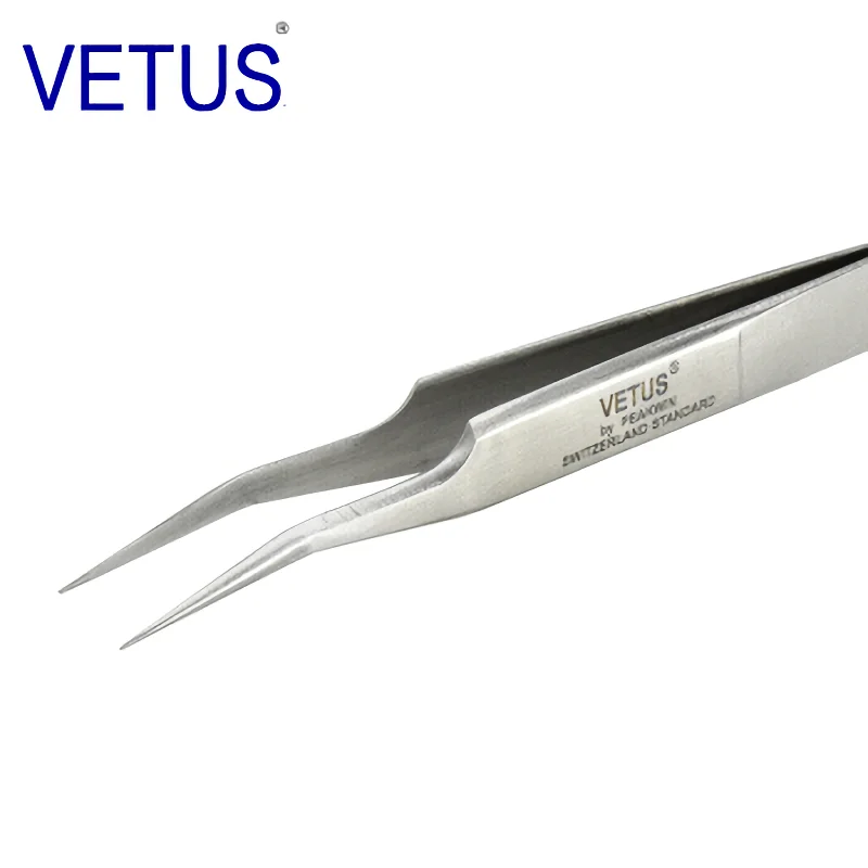 VETUS ST-17 (115mm) High Precision Tweezers Stainless Steel Non-magnetic Acid-proof Pincers Eyelashes Beauty Manicure Tools
