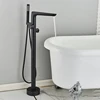 Matte Black Floor Standing Faucet Bathroom Bathtub Shower Faucet Hot Cold Water Rotary Switch Mixer Tap Bath Shower Mixers 2