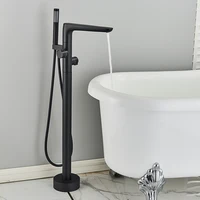Matte Black Floor Standing Faucet Bathroom Bathtub Shower Faucet Hot Cold Water Rotary Switch Mixer Tap Bath Shower Mixers 2