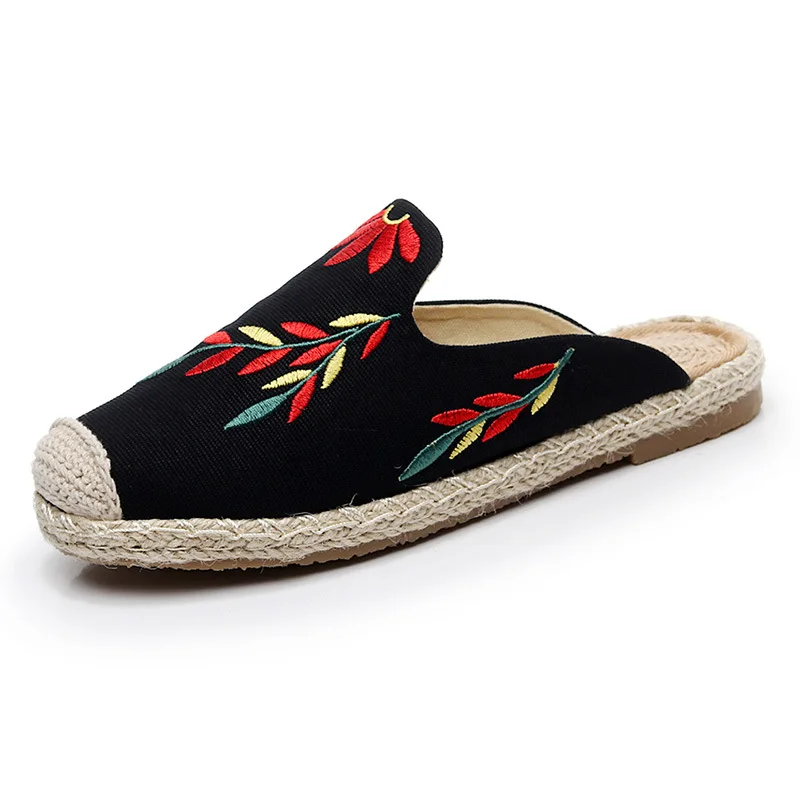 Women Slippers Hemp National Style Embroider Leaves Sandals Shoes Flip  Flops Summer Fashion Outdoor Home Slides Casual Female - Women's Slippers -  AliExpress