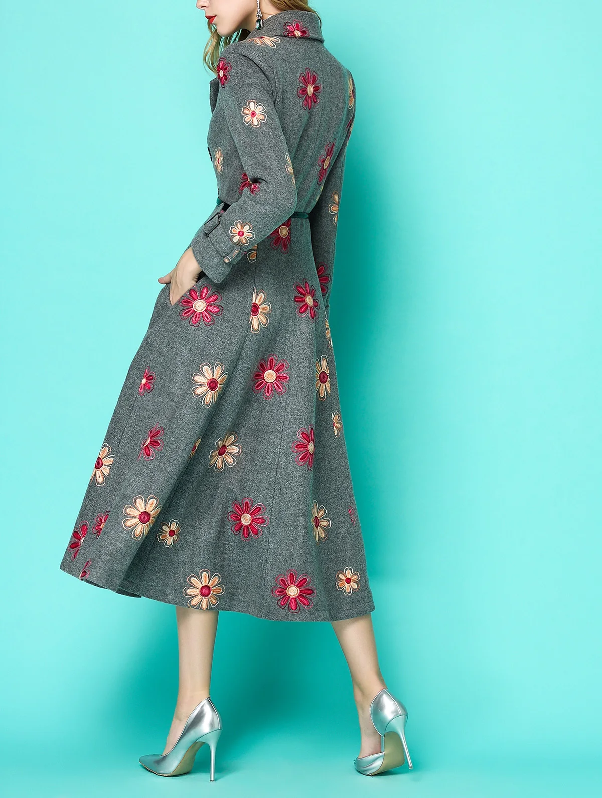 

Winter Long Embroidery Wool Coat Vintage Woolen Jacket Women Overcoat Abrigos Mujer Invierno 2020 KJ358