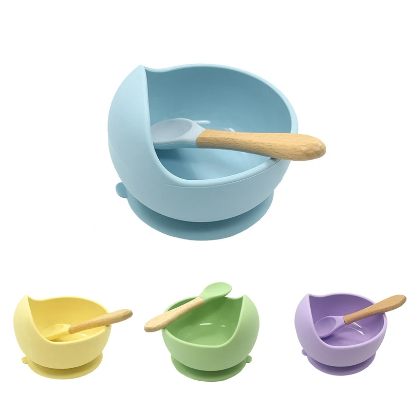 

Baby Tableware Safety Silicone Suction Cup Non-Slip Kids Training Feeding Bowl+Spoon Portable Anti-hot Toddler Food Container