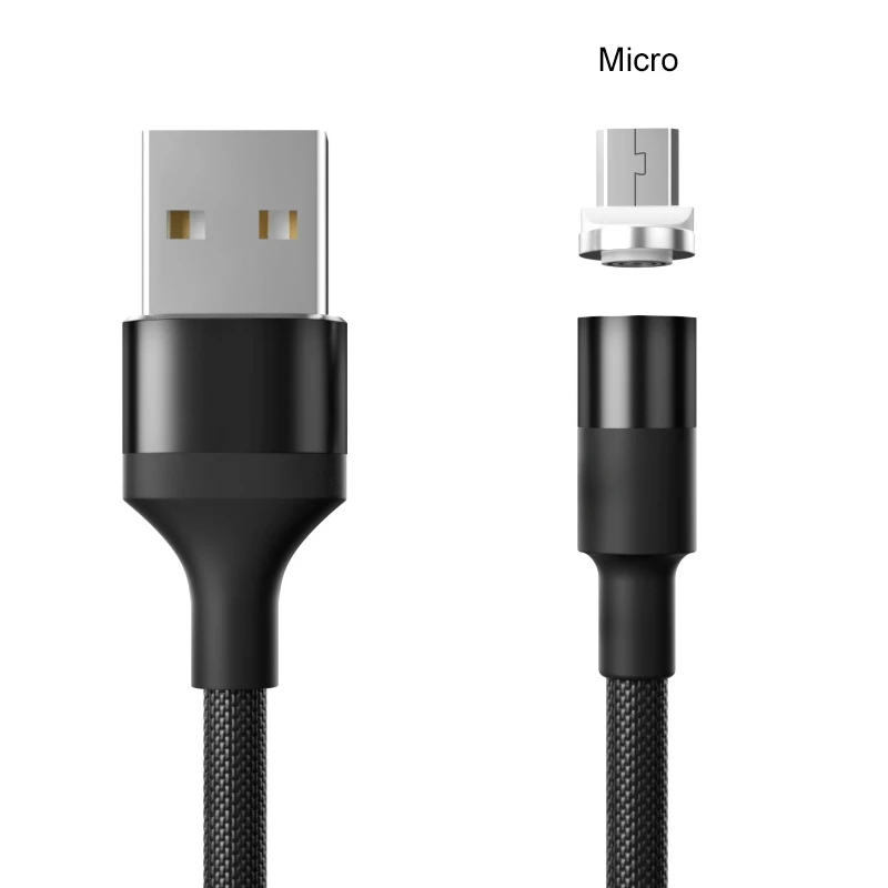 QC 3,0 Быстрая зарядка 3A Магнитный кабель type C Micro Usb быстрая зарядка Usb C светодиодный свет для iPhone Xiaomi huawei телефон 1 м - Цвет: Black for Micro