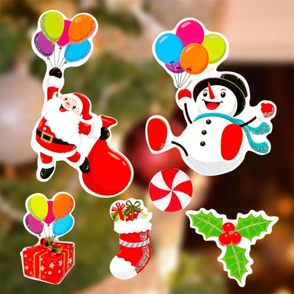 Cartoon Christmas Stickers for Window Showcase Removable Santa Clause Snowman Home Decor Decal Adhesive PVC New Year Glass Mural | Дом и сад