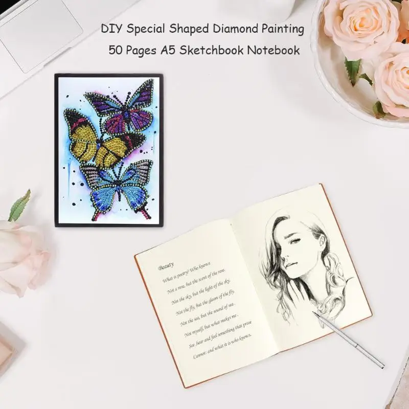 New Diamond Painting Notebook DIY Santa Flower Animal Pattern Special Shaped Diamond 50 Pages A5 Sketchbook Cross Stitch Crafts