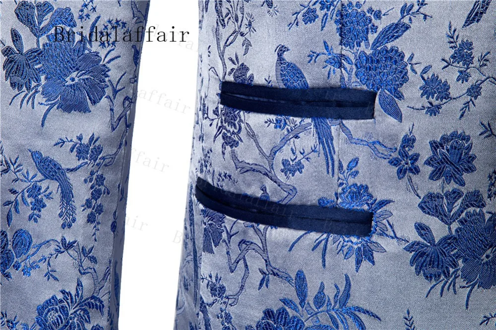 Костюм Bridalaffair Homme новейший дизайн пальто брюки Terno Masculino Slim Fit костюм из 3 предметов синий цветок Мужские костюмы 3 шт