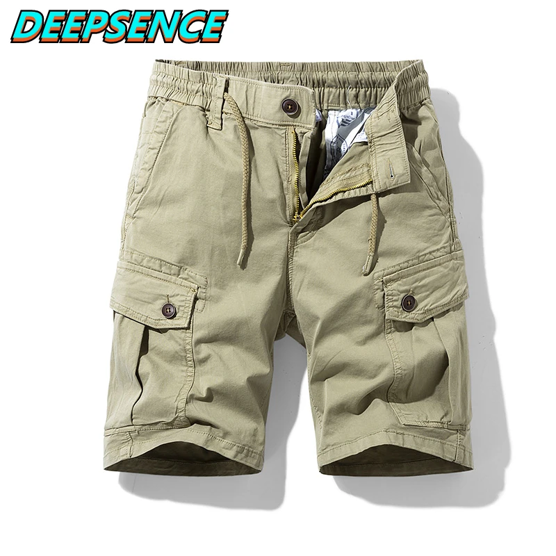 

Men 2021 Summer New Casual Shorts Men England Style Zipper Pockets Solid Loose Fit Fashion Knee Length Cargo Shorts Mature Men