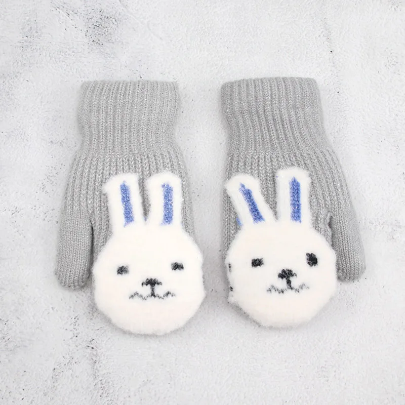 От 4 до 8 лет зимние варежки для детей, вязаные перчатки для мальчиков и девочек, теплые варежки с милым Кроликом, детские перчатки для детей - Цвет: Gray