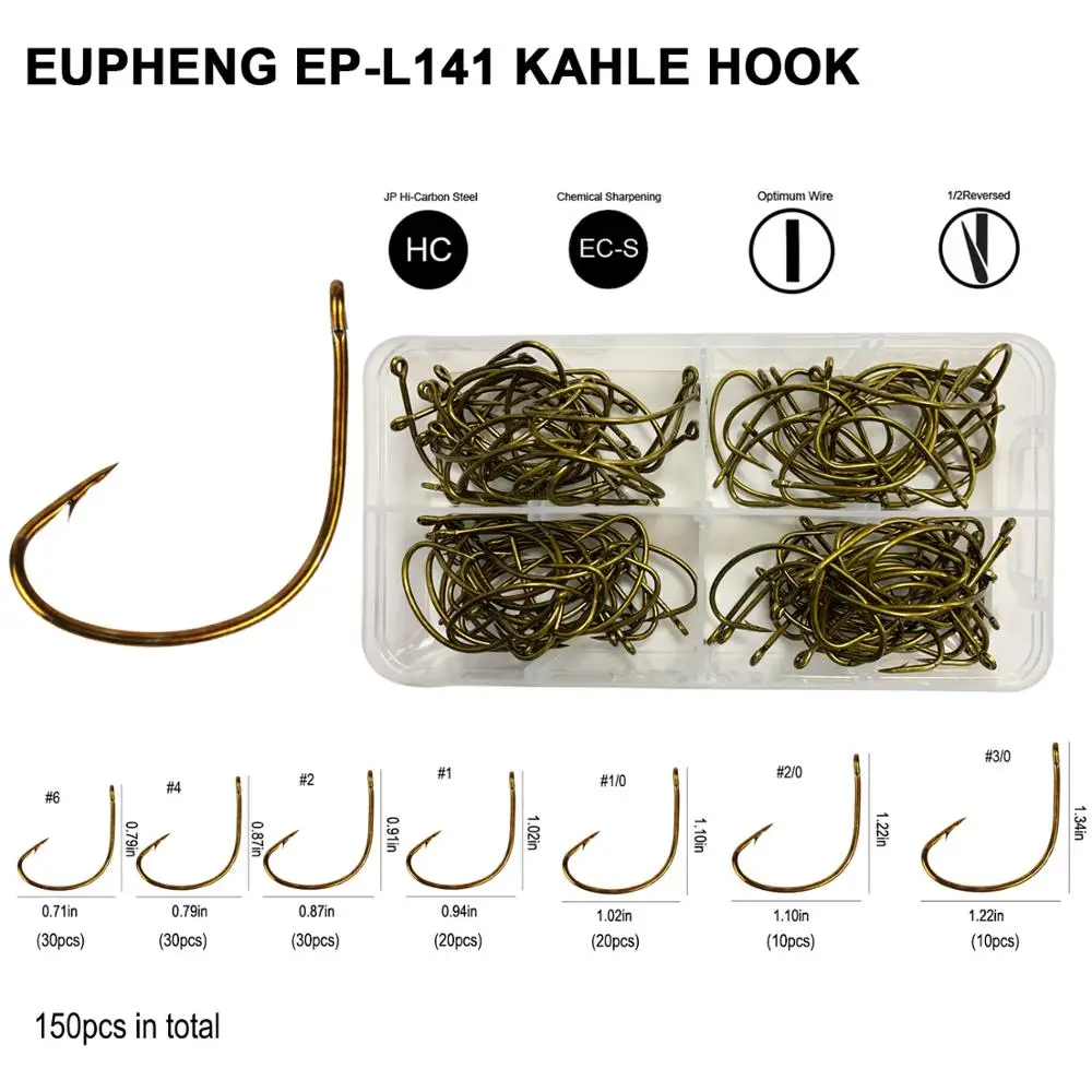 

Eupheng EP-L141 Offset Wide Gap Bronze Color Kahle Fishing Hook Sports Live Bait Fishing Hooks Worm Hooks Assortment Kits