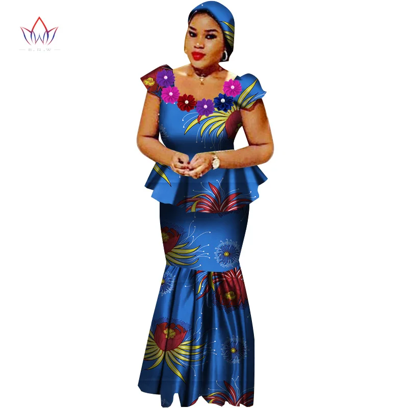 African Bazin Riche Dresses for Women Set Clothes Skirt Top Sets for Women High Waist Skirt Long African Skirt Plus Size WY2564 - Цвет: 4