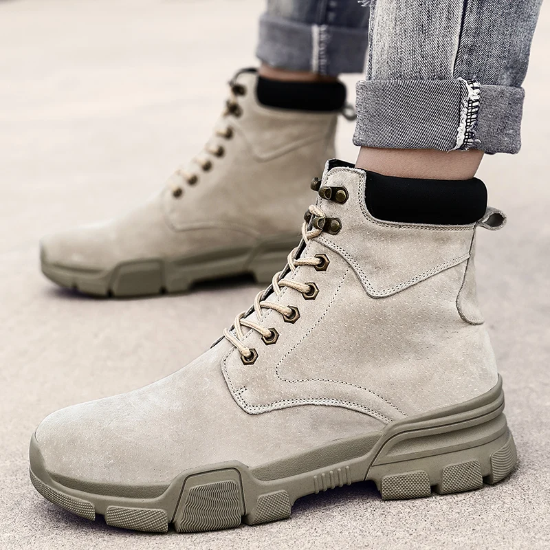 

Brand Leather Quality Slip Ons Motorcycle Boots Men's Boots High Quality Waterproof Sneakers Outdoor Male Couple models men sho