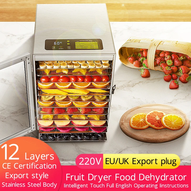 12 Floors Food Dehydrator Pet Snacks Dryer Dried Meat Fruit Vegetable Smart Touch Digital Timer Temperature Control 110V~220V household dehumidifier air dryer led screen smart touch 24 hour timer bedroom basement moisture absorber