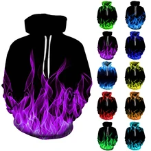 

Men's Fashion Hooded Drawstring Fire Print Knitted Casual Men Spring/Autumn Long Sleeve Hooded Pullover 3D Outwear Tops 2022 New