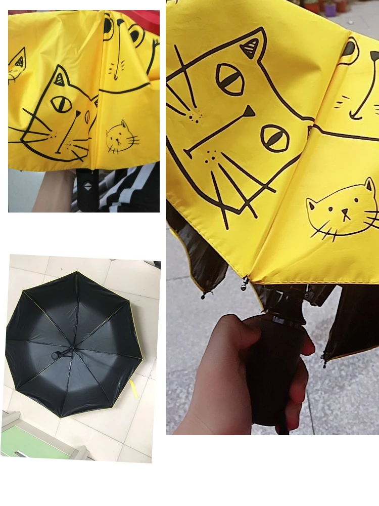 Трехслойный полностью автоматический зонт от дождя для женщин и мужчин, милый желтый складной зонт с котом, женский зонтик с животным принтом, рождественский подарок