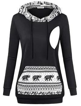 

Autumn and winter European and American women's clothing printing stitching pregnant women nursing clothes hooded sweatershirt
