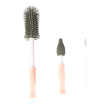 

3pcs/set Wall Hanging Silicone Tool Portable Long Handle Straws Baby Bottle Cleaning Brush Nipple Travel Quick Dry Kitchen Home