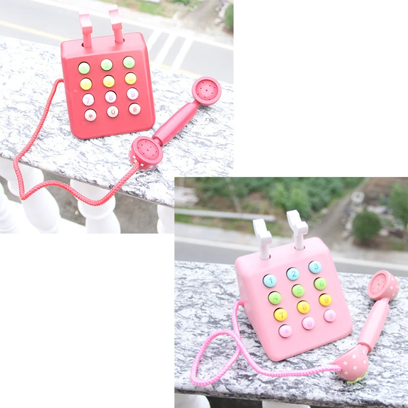 

Girl Toys Phone Strawberry Simulation Pink Telephone Furniture Wooden Toys Child Educational Birthday Gift