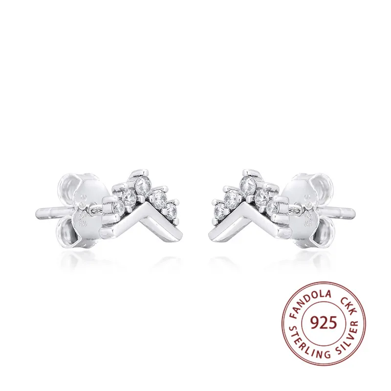 Стерлингового серебра 925 пробы, серьги Tiara Wishbone, серьги-гвоздики для женщин, оригинальные модные ювелирные изделия пендиентс