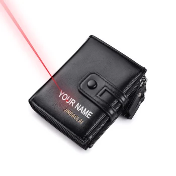 

Free Engraving Name Men Wallet Brand Wallet Double Zipper&Hasp Design Small Wallet Male Short Card Holder Coin Purse Carteira