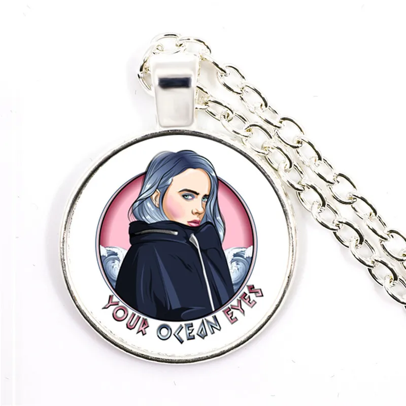 Billie Eilish модное ожерелье популярный хип-хоп певец Harajuku стеклянный кабошон ручной работы Панк Металлический кулон для фанатов подарок