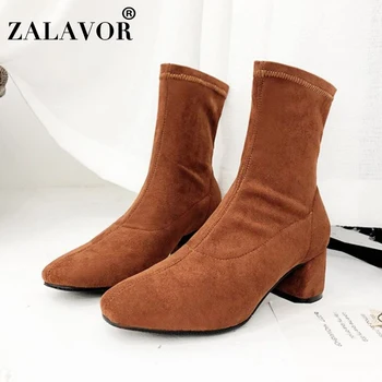 

ZALAVOR Ladies Slip On Winter Ankle Boots Fashion Chunky Heel Comfortable Office Work Shoes Woman Daily Footwear Size 32-43