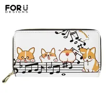 

FORUDESIGNS Women's Wallet Leather Kawaii Corgi Pet Music Design Zipper Long Clutch Bags Ladies Portable Coin Card Purses Bolsas