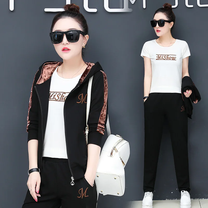 

plus size Tracksuit for Women 3 2 Piece Set Sportswear Track Suit Sport Sets Three Piece pants suits Female top clothes