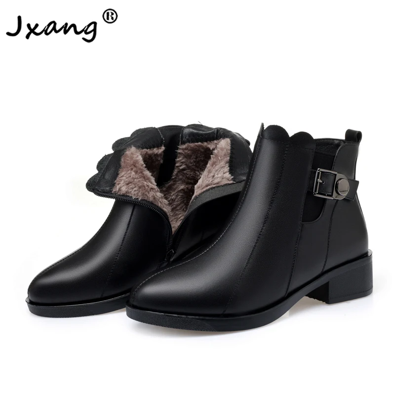 

JXANG Fashion Snow boots women 2020 high quality boots size 35-43 women ankle boots warm cotton shoes woman black waterproof