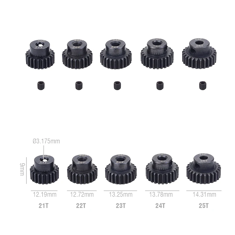 48DP 3,175mm 16t 17t 18t 19t 20T 21t 22T 23T 24T 25T Schwarz Stahl Metall Ritzel Motor Getriebe Für 1/10 Rc Modell Auto Motor – Detail 2