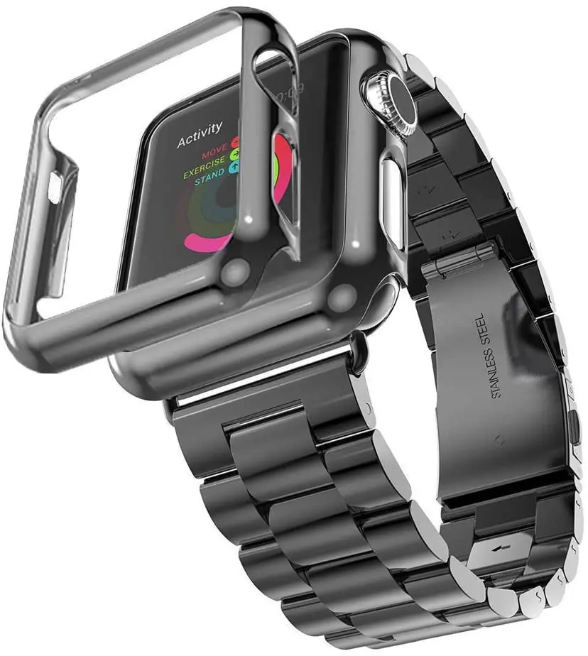 Совместим с Apple Watch Band Series 1/2/3/4 ремешок из нержавеющей стали адаптером для iWatch 40/44