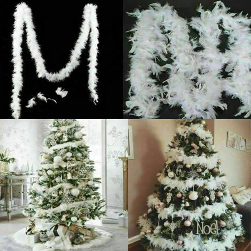 Christmas Tree White Feather Boa Strip Xmas Ribbon Party Garland