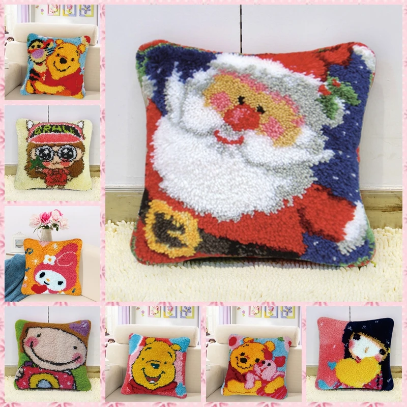 

Pulaqi Hook Rug Kit DIY Needlework Sets Unfinished Crocheting Yarn Mat Latch Hook Rug Kit Vine Carpet Set Christmas 43*43CM F