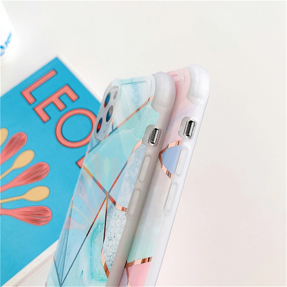 US $150.72 50Pcs Wholesale Plating Line Marble Phone Case For IPhone 12 11 Pro Max X XS Max XR 7 8 Plus SE 2 Colorful Texture Case For I12