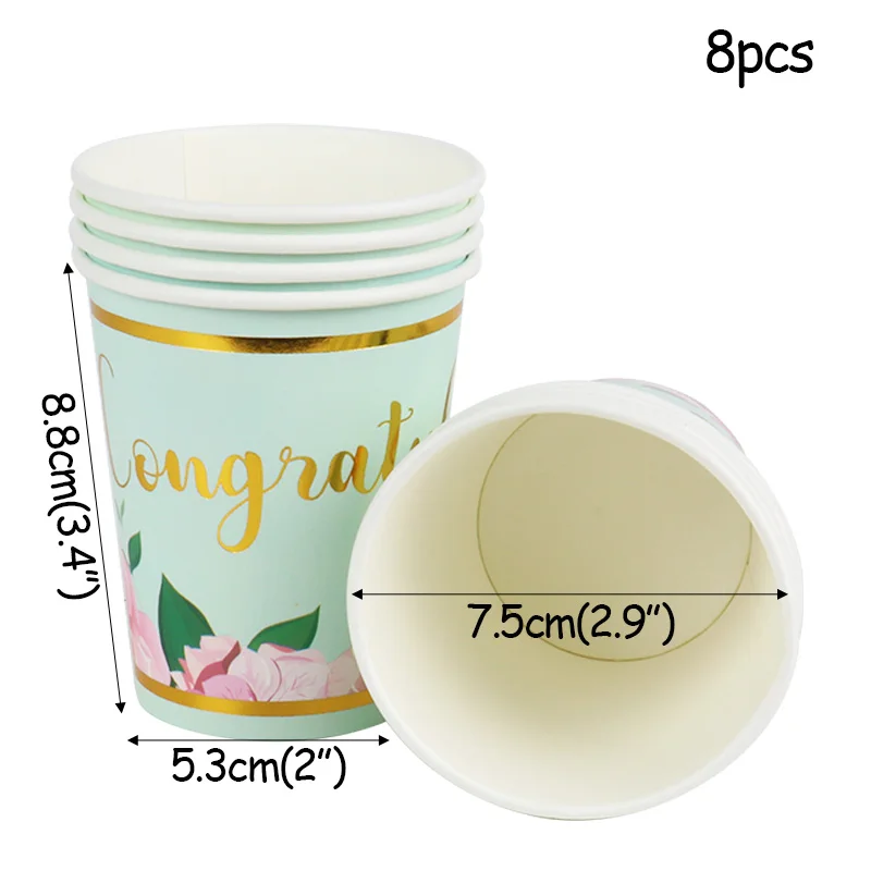 8pcs Paper Cups Одноразовые бронзовые столовые приборы Mr& Mrs Love You для свадебной вечеринки, бумажные кружки, тарелки, салфетки, баннеры для свадебной вечеринки - Цвет: 8pcs Paper Cups