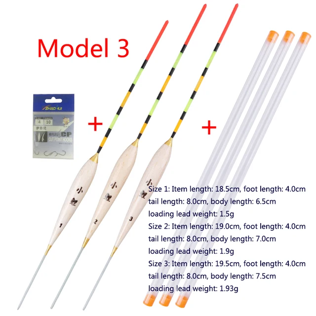 3pcs/lot Shallow Water Fishing Floats Balsa Bobber+3pcs float tubes+1 Bag Fishing hooks Fresh Water Buoy Fishing Tackles Tools Model 3